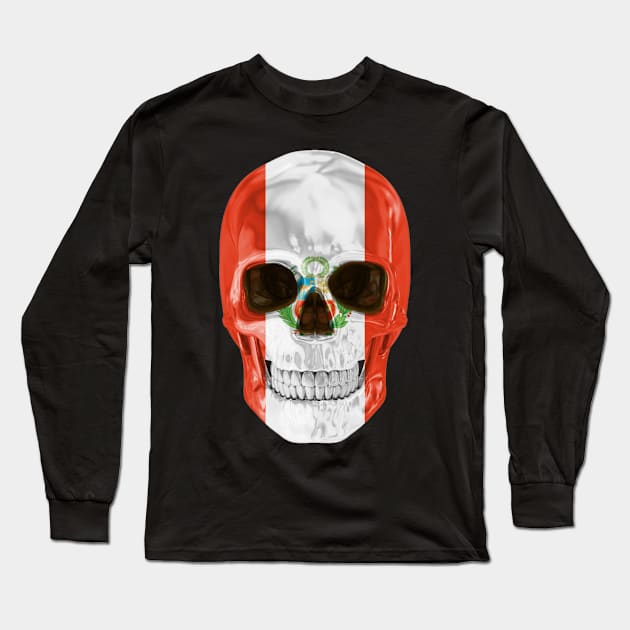 Peru Flag Skull - Gift for Peruvian With Roots From Peru Long Sleeve T-Shirt by Country Flags